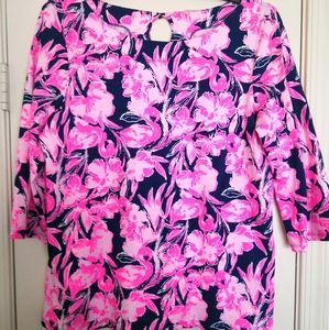 Lilly Pulitzer Waverly Top XL Flamingo